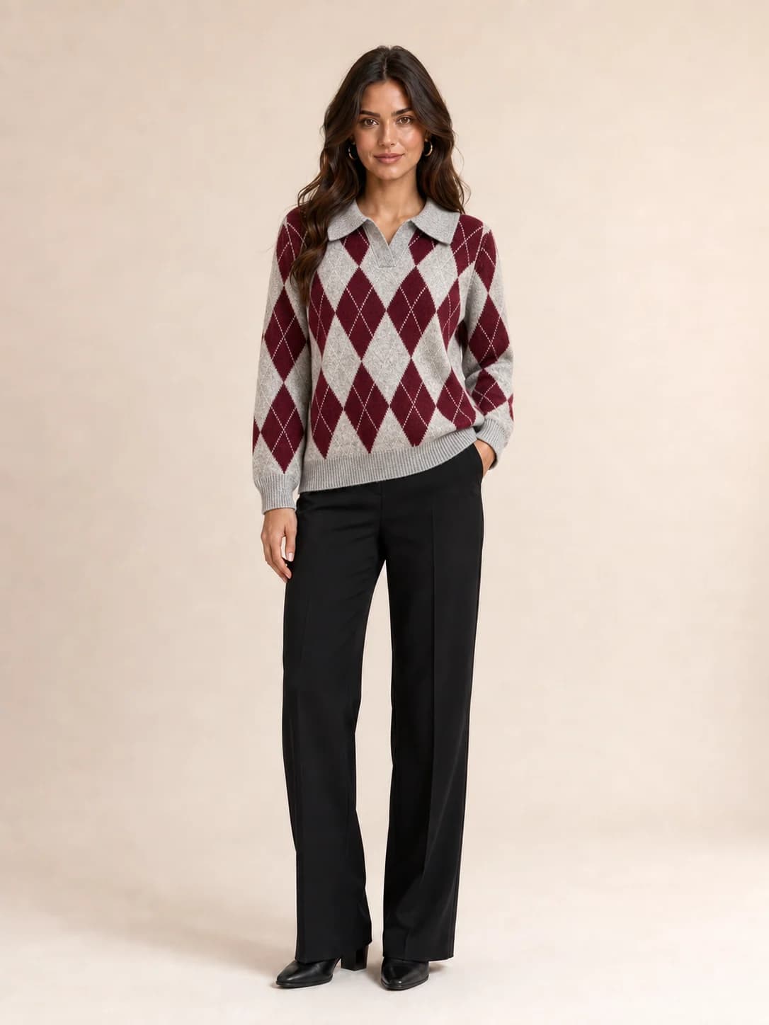 Maglia Argyle Bordeaux / Grigio Florya Moda