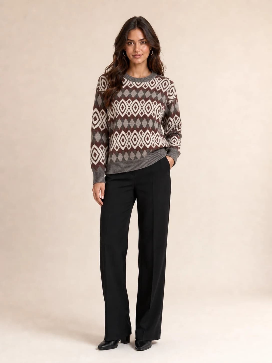 Maglia Geometrica Grigio / Bordeaux Florya Moda
