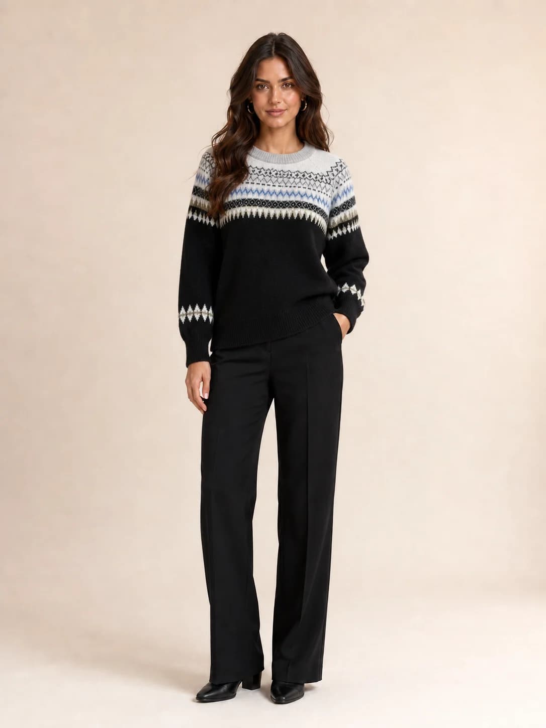 Maglia Nordic Nero / Panna Florya Moda