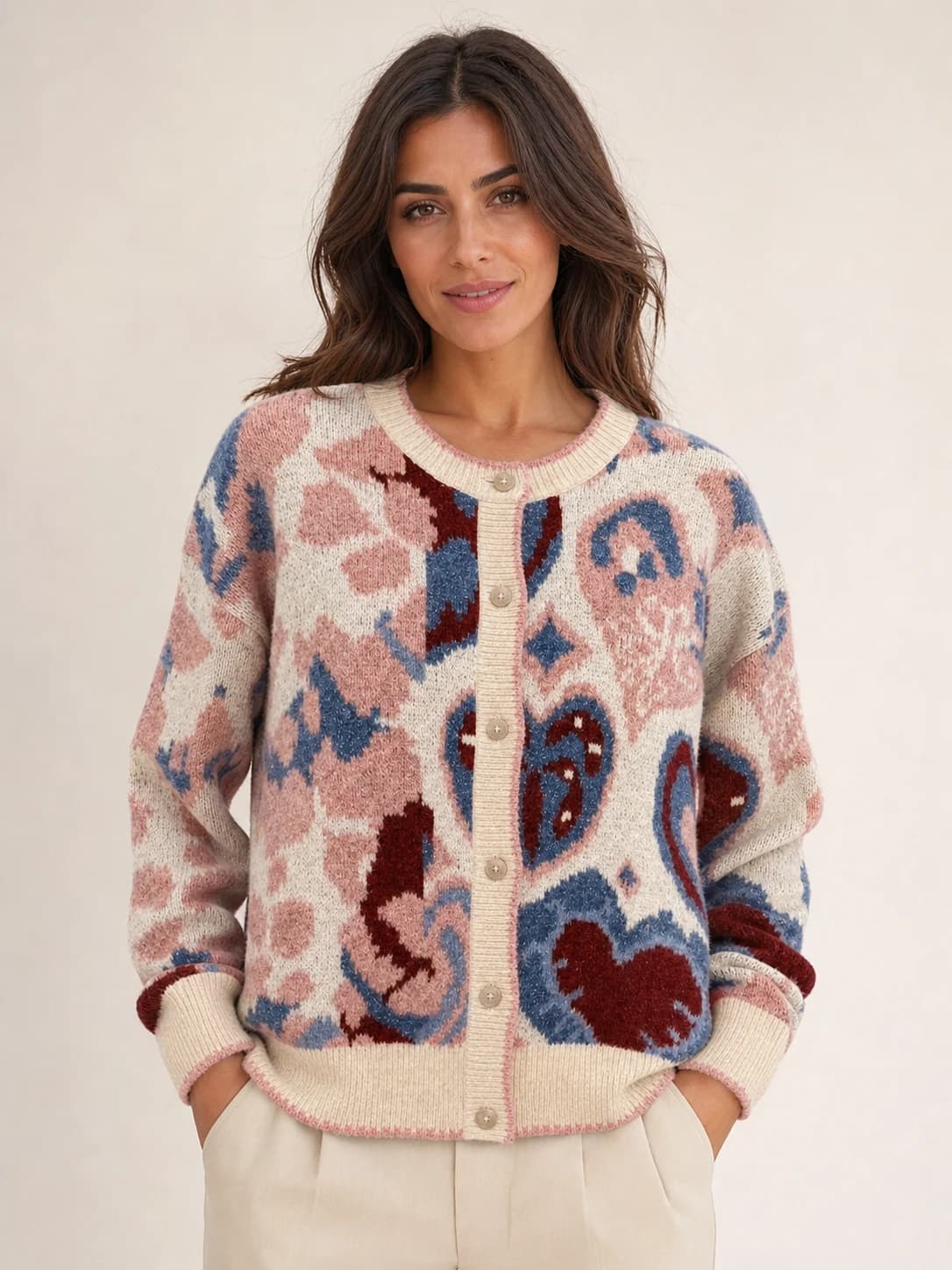 Cardigan Jacquard Rosa / Cielo Florya Moda