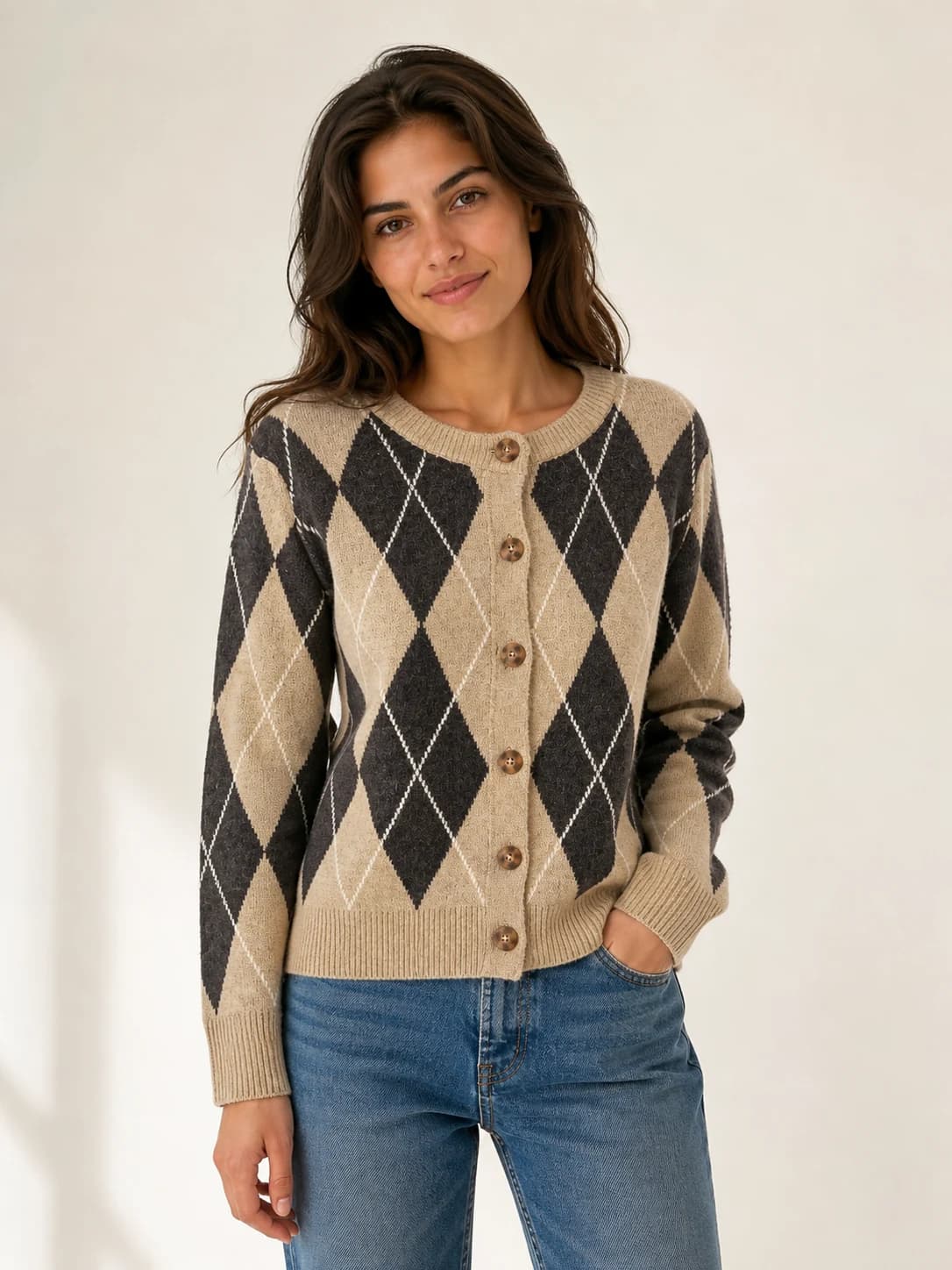 Cardigan Argyle Cammello / Antracite Florya Moda