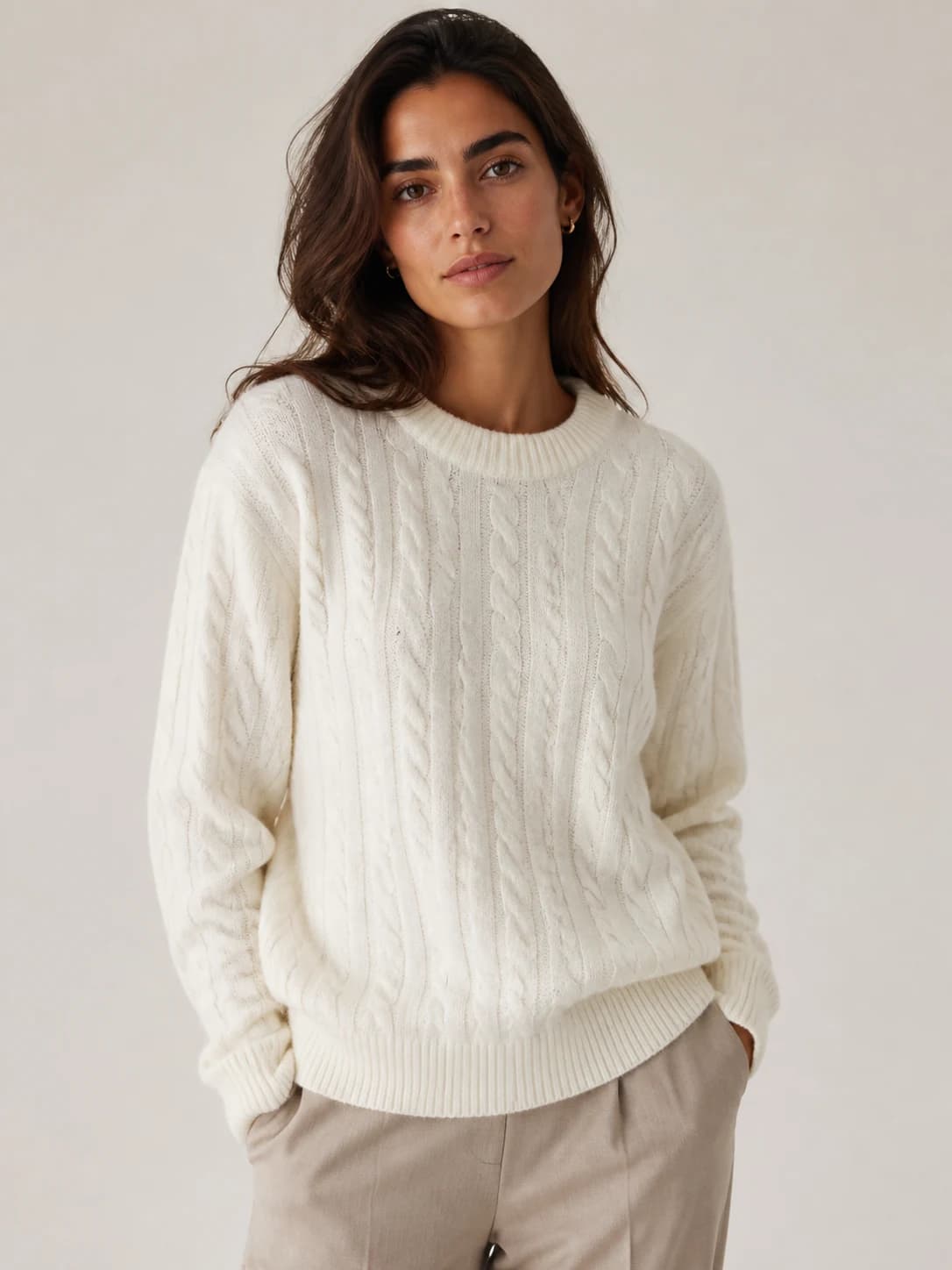 Maglia a Trecce Panna Florya Moda