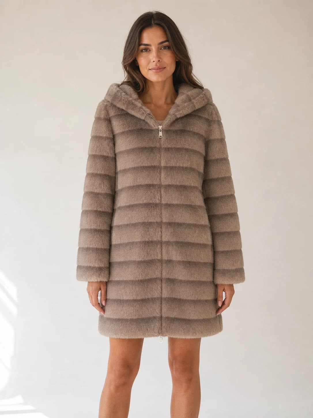 Cappotto Pelliccia Tortora Tortora Florya Moda