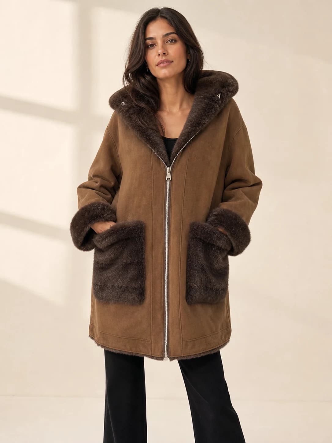 Cappotto Reversibile Camel Cammello / Caffè Florya Moda