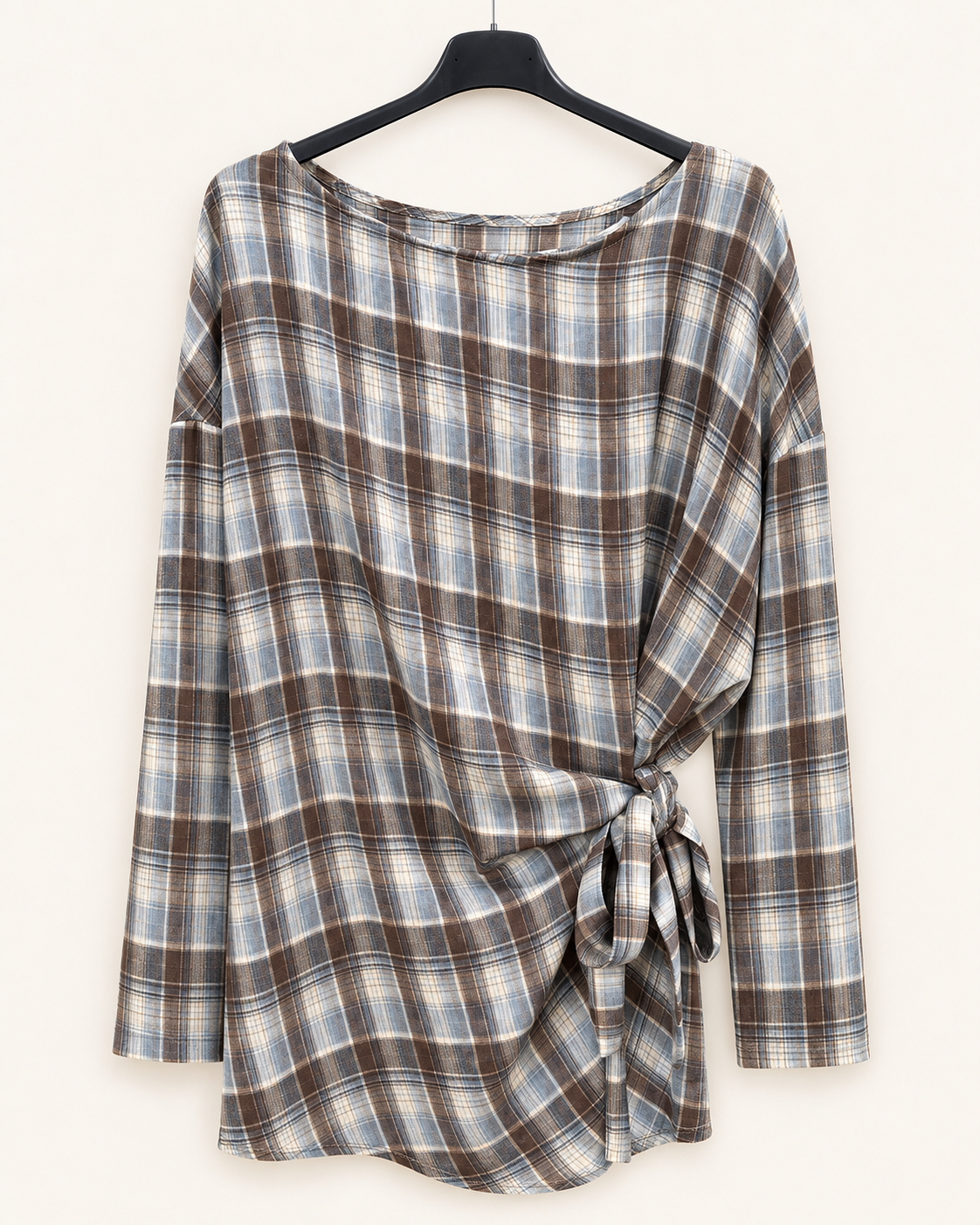 Blusa a quadri con nodo laterale
