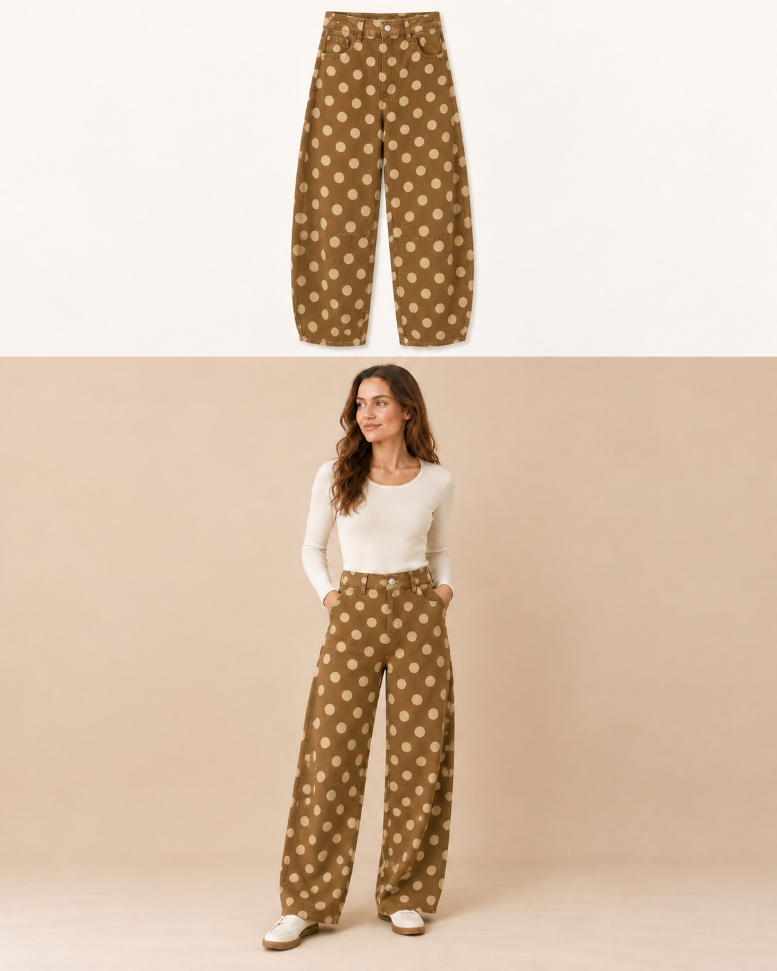Pantalone barrel a pois Cammello pois Florya Moda