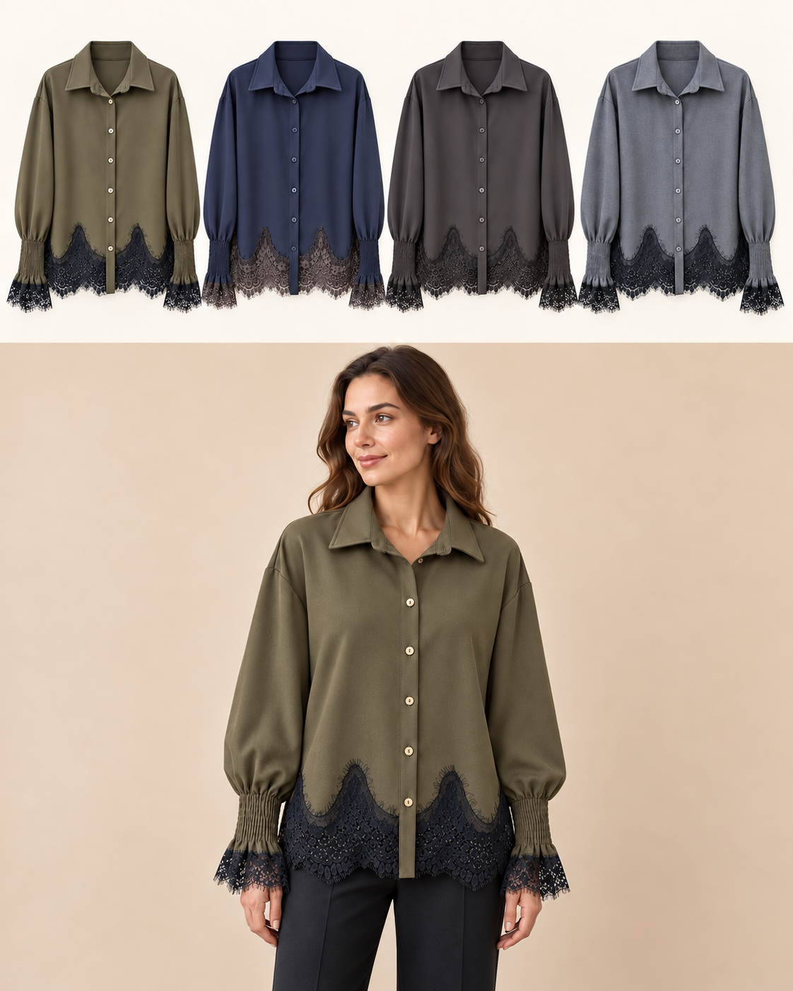 Camicia Bonet con pizzo Olio Florya Moda