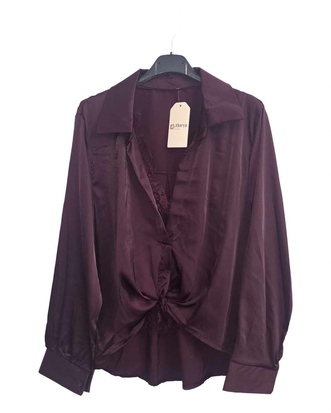 Blusa satinata con pizzo