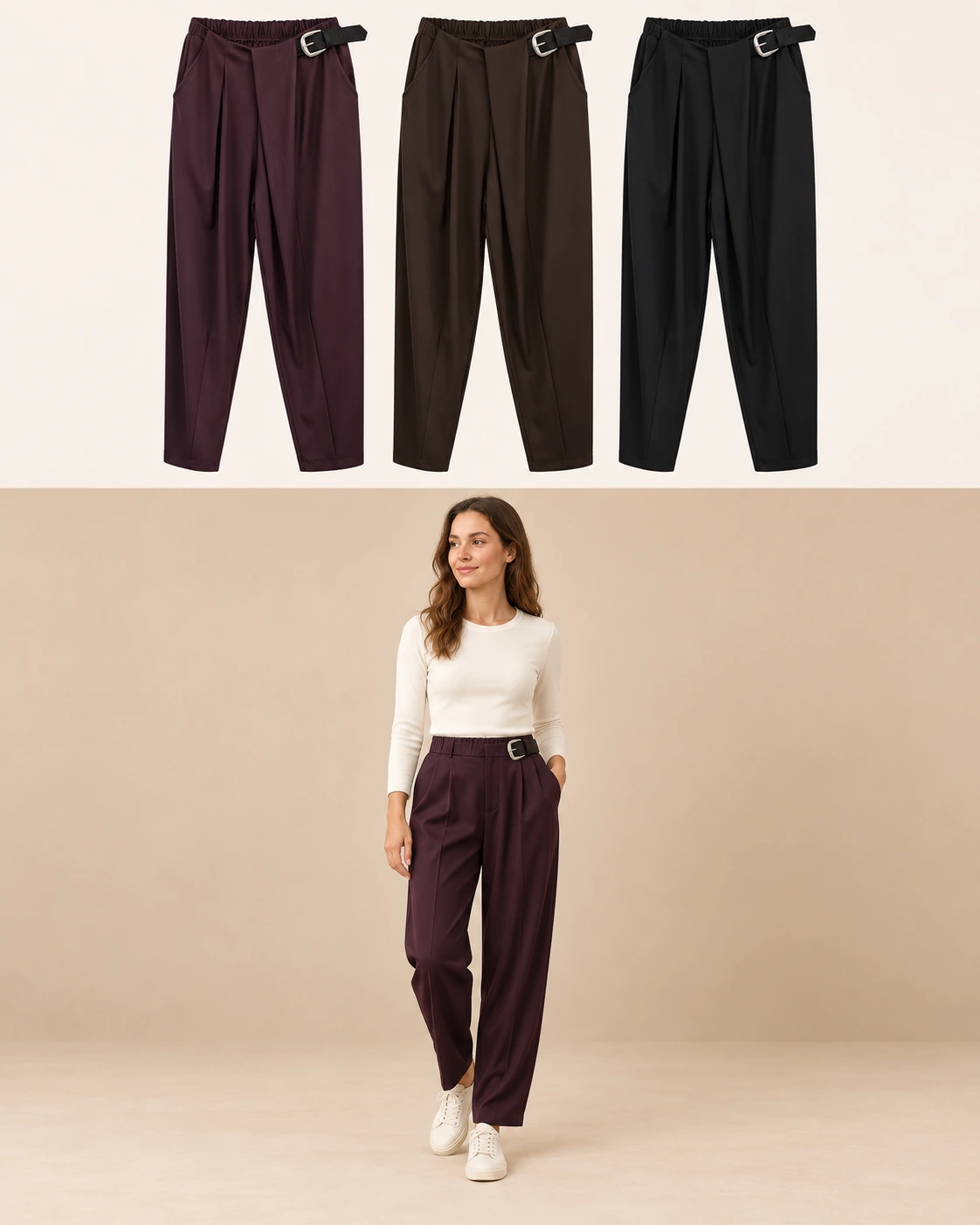 Pantaloni con cintura Bordeaux Florya Moda