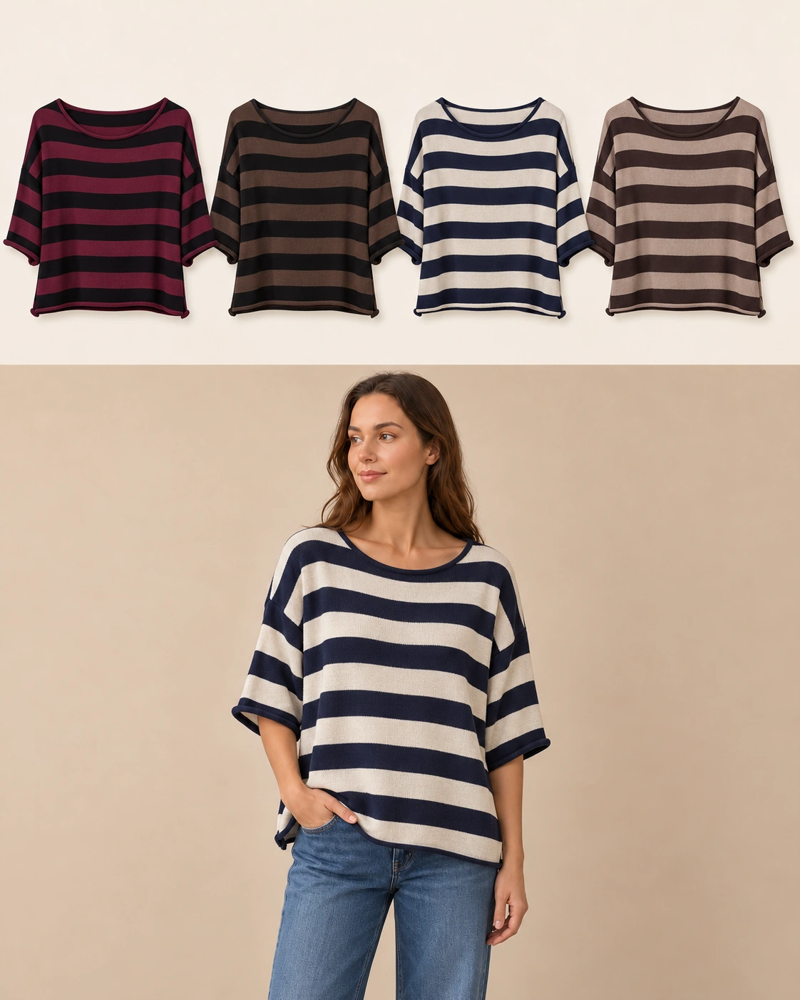 Maglia a righe larghe Bordeaux / Nero Florya Moda