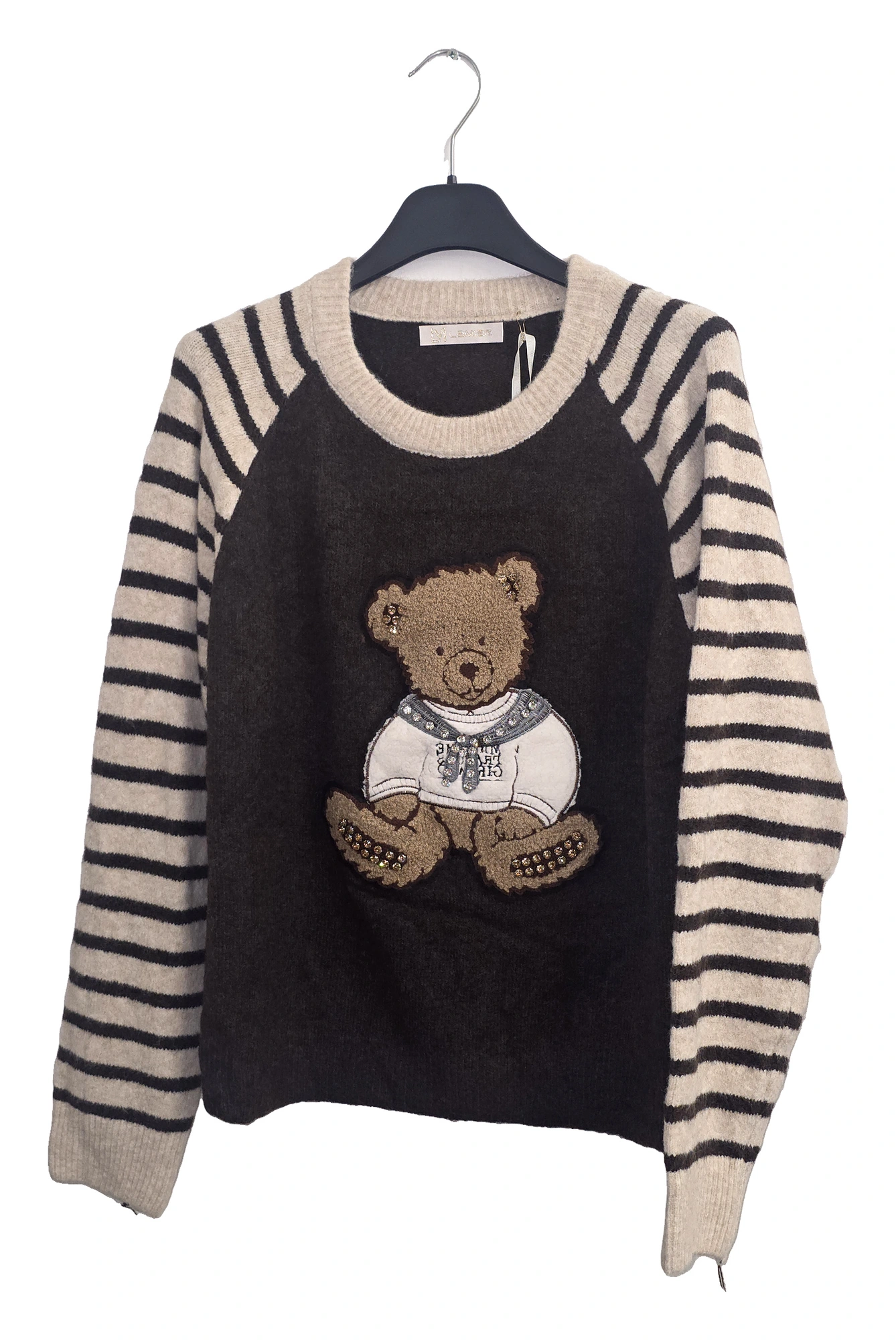 Maglia con orsetto e maniche a righe