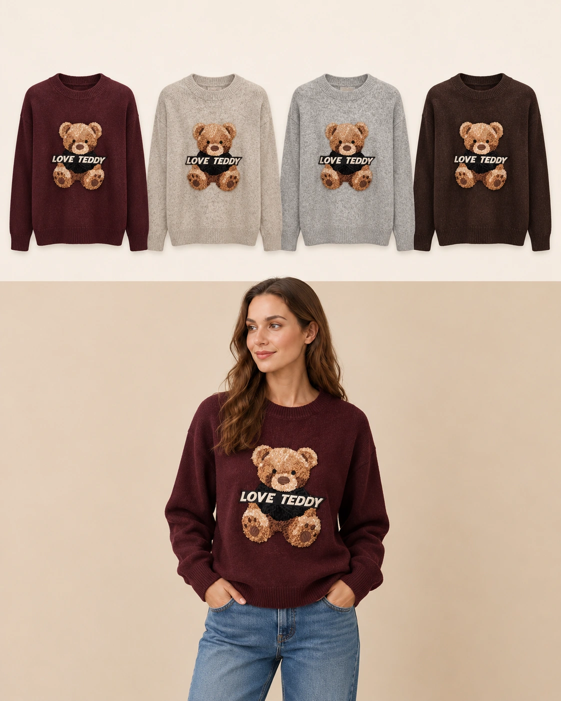 Maglia LOVE TEDDY Bordeaux Florya Moda