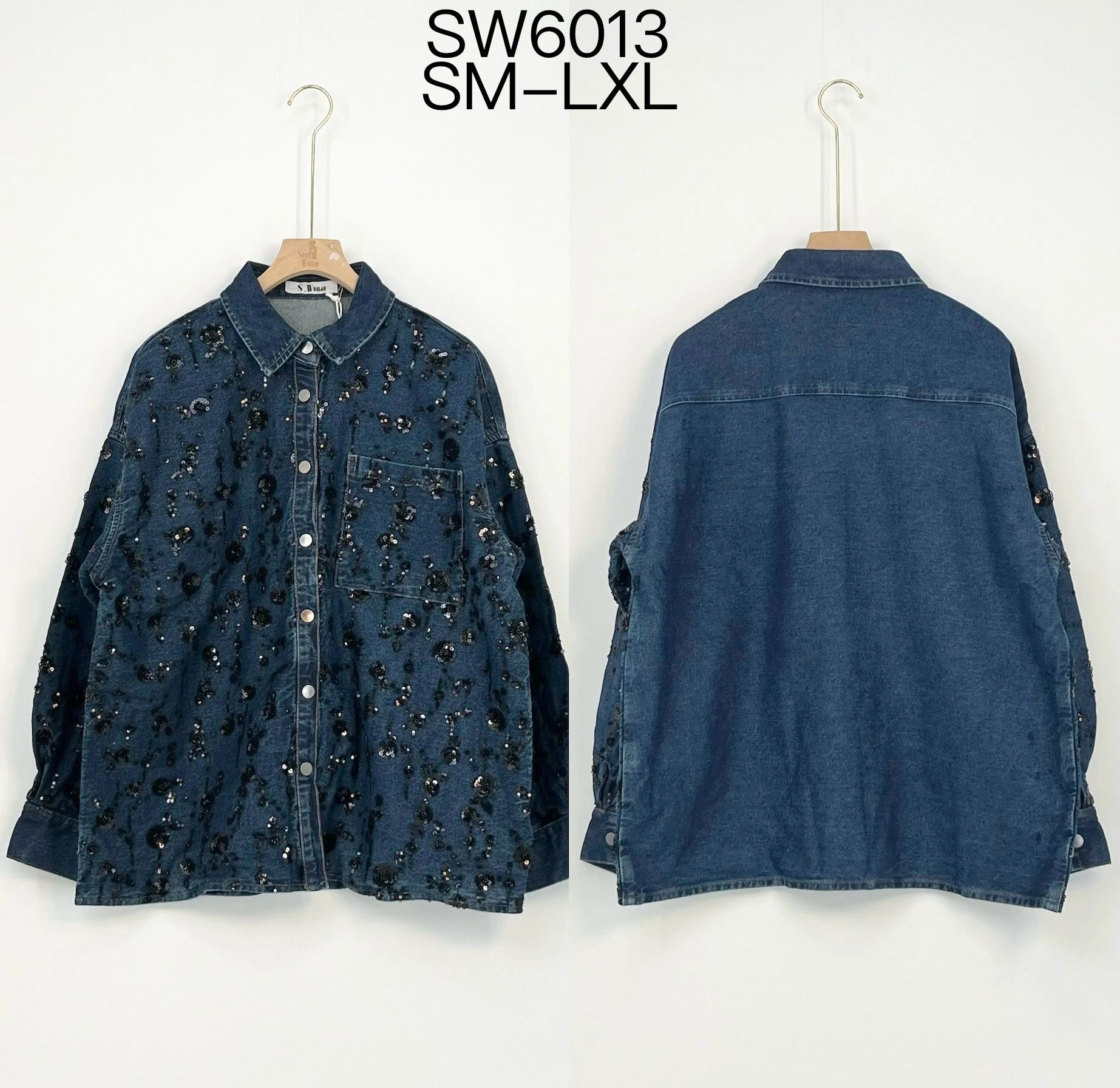 Camicia denim con paillettes floreali