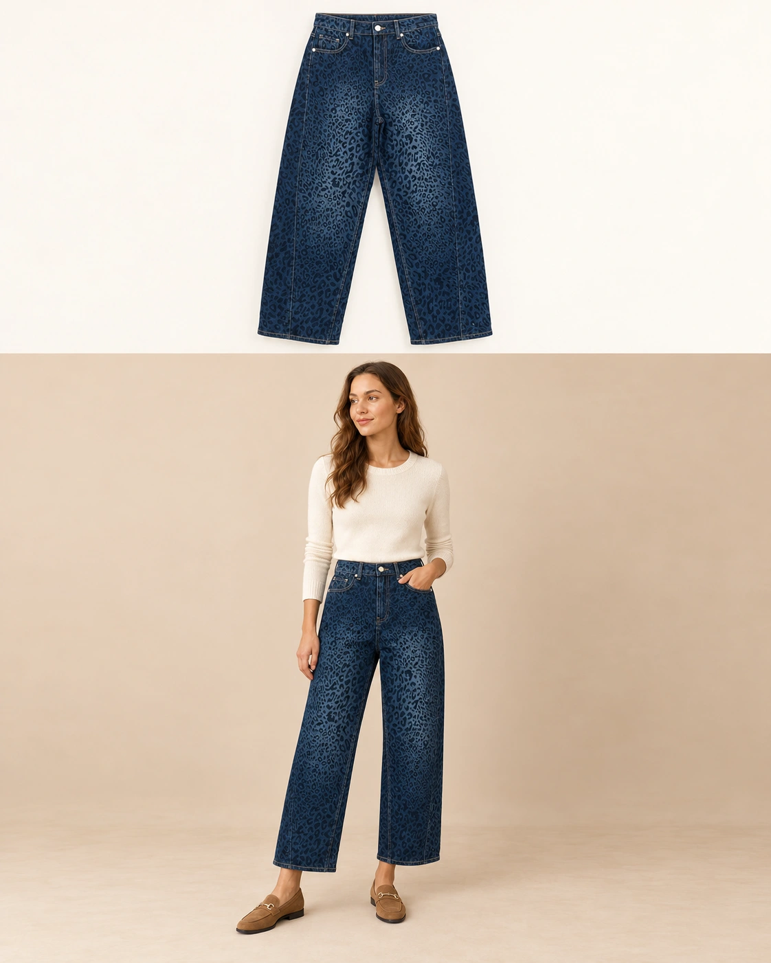 Jeans ampio animalier Blu animalier Florya Moda